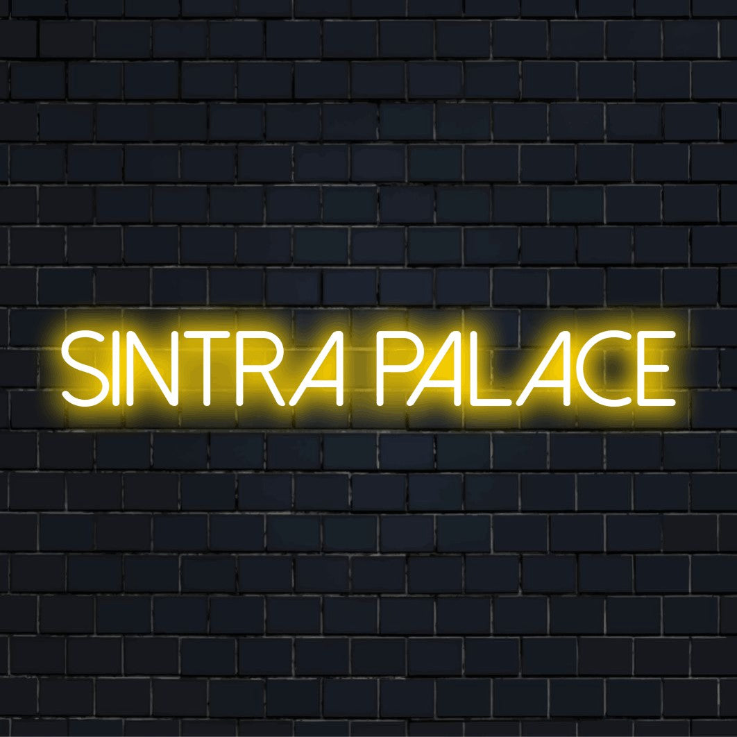Sintra Palace LED Neon Sign, bright neon glow on dark brick wall
