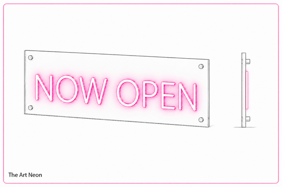 Neon design mounted on a square or rectangular acrylic backboard