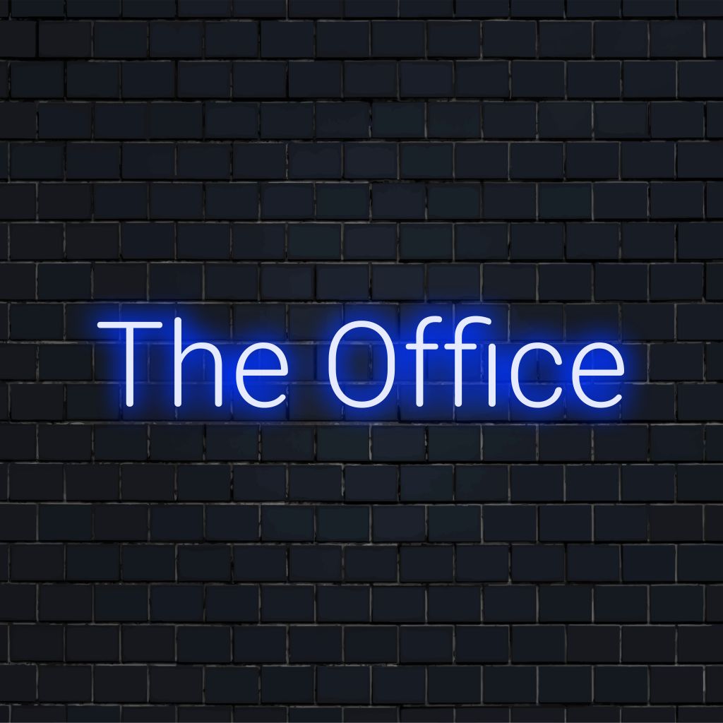 The Office LED Neon Sign, bright neon glow on dark brick background