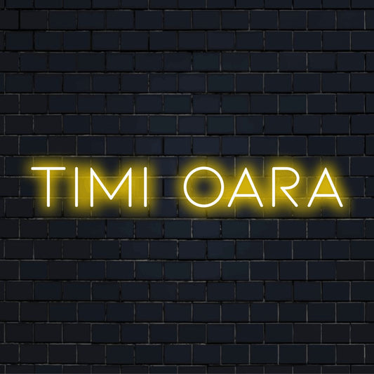 Timisoara Neon Sign, soft neon glow on dark brick wall