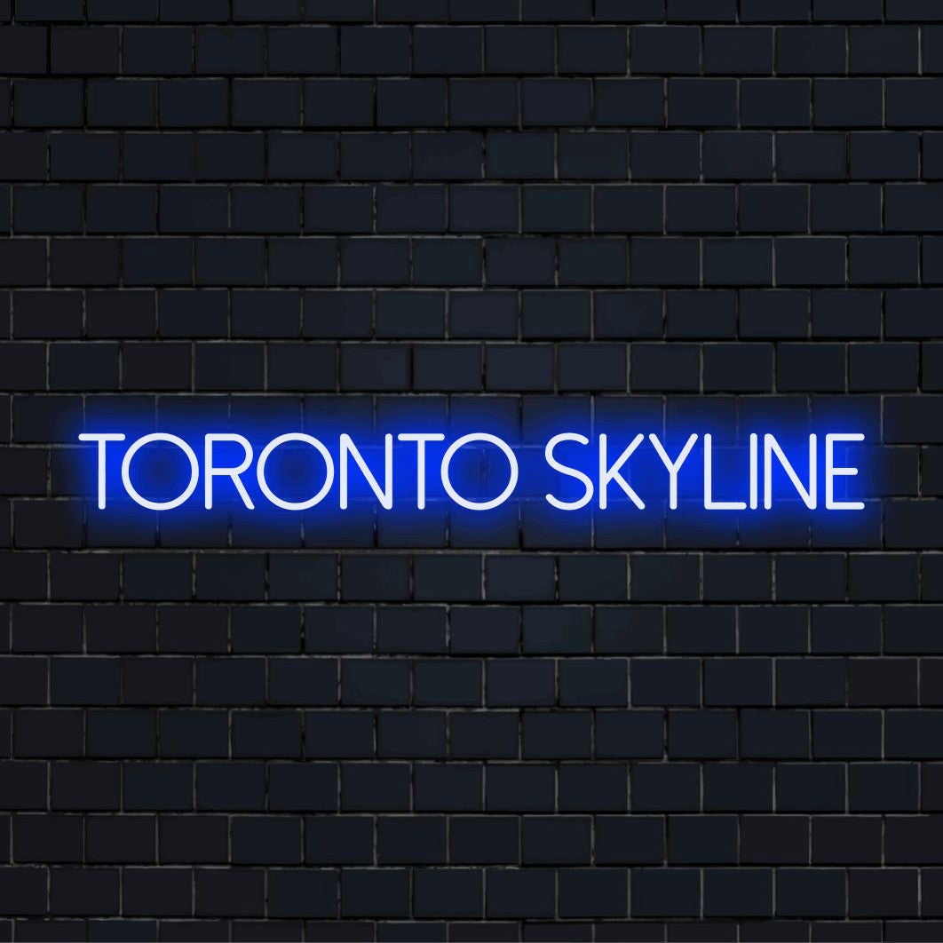 Toronto Skyline LED Neon Sign, glowing wall decor on dark brick background