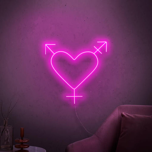En levande neonskylt med transsexuell symbol, som representerar HBTQ+-gemenskapen och principerna om inkludering och jämlikhet.