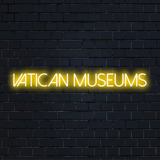 Vatican Museums Neon Sign, glowing wall decor against brick backdrop